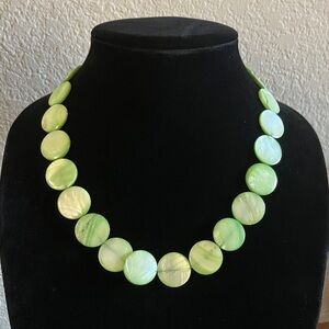 Green Mother of Pearl Shell Beaded Disc Necklace